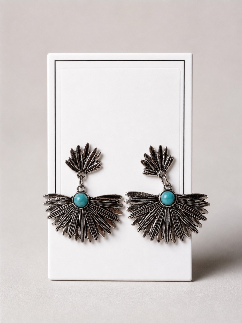Boho Turquoise Fan Drop Earring Western Statement Silver Dangle Festival Jewelry